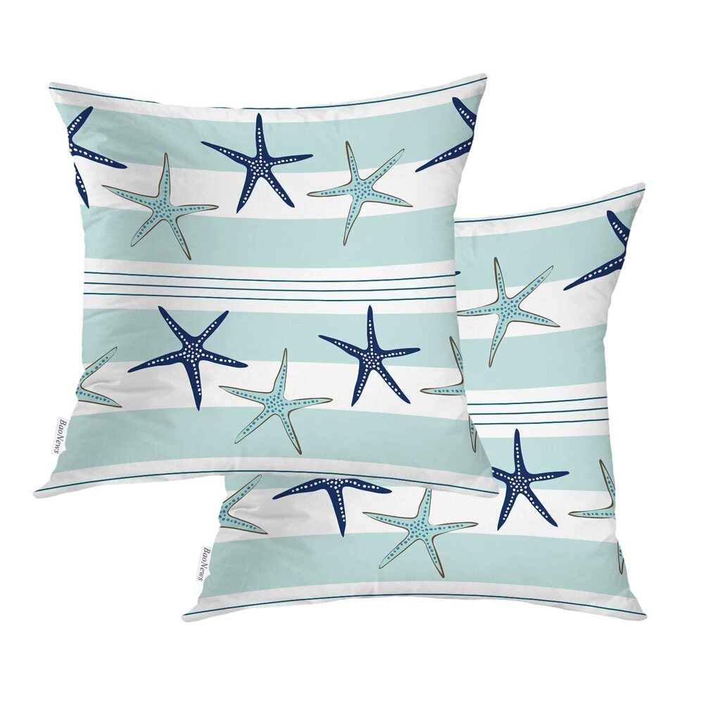 6942 Coastal Navy Blue Pillow Covers, Coastal Starfish Repeat Pattern Navy